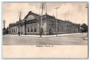 Peoria Illinois IL Postcard Coliseum Building Street View c1910's Posted Antique