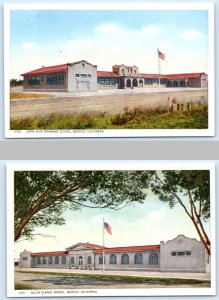 2 Postcards MERCED, CA ~ Galen Clarke School & JOHN MUIR GRAMMAR SCHOOL c1920s