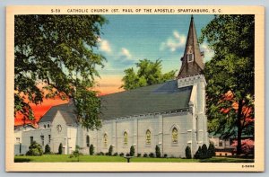 Vintage South Carolina Postcard - Catholic Church  Spartanburg