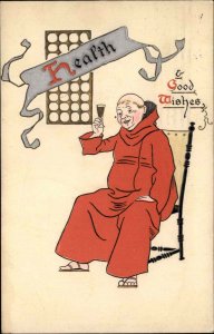 Tuck Christmas Monk Drinking Toast Relief Stamped in Bavaria c1910 Postcard