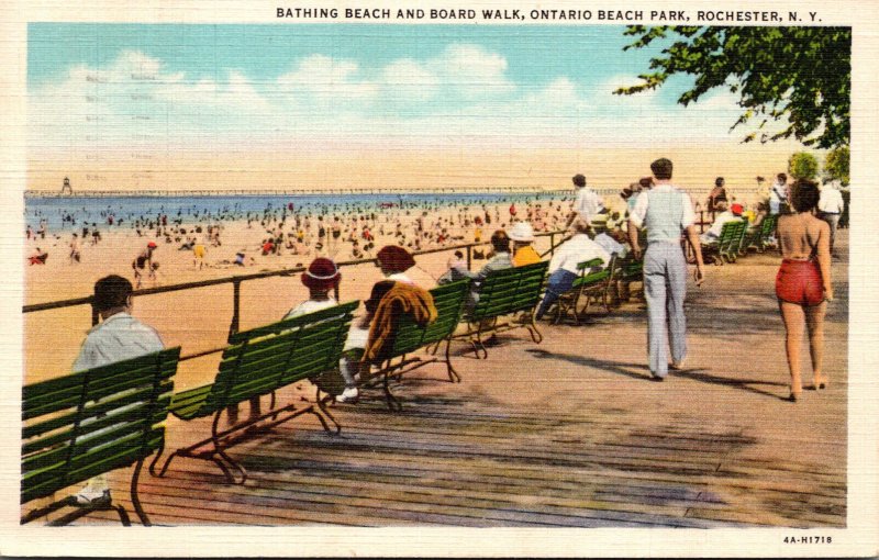 New York Rochester Ontario Beach Park Bathing Beach and Board Walk 1937 Curteich