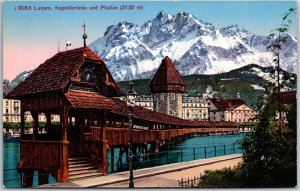 Luzern Kapellbrücke Und Pilatus Lucerne Switzerland Footbridge Postcard