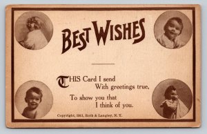 c1912 Four Children Best Wishes Roth & Langley ANTIQUE Postcard 1094