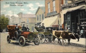 Newaygo Michgian MI Early Car Ox Drawn Cart c1910 Postcard