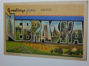 Vintage 1940s GREETINGS FROM LINCOLN NEBRASKA Large Letters Postcard