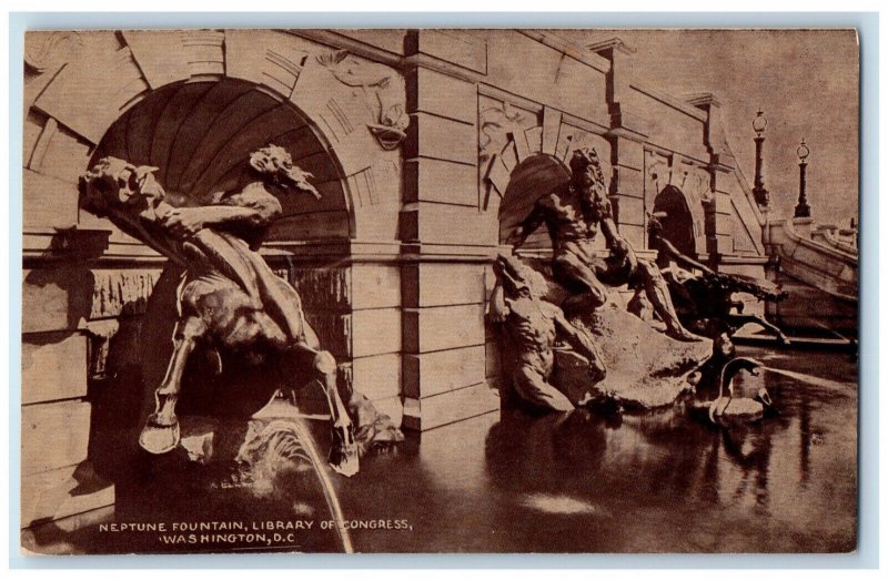 View Of Neptune Fountain Library Of Congress Washington D.C Vintage Postcard 
