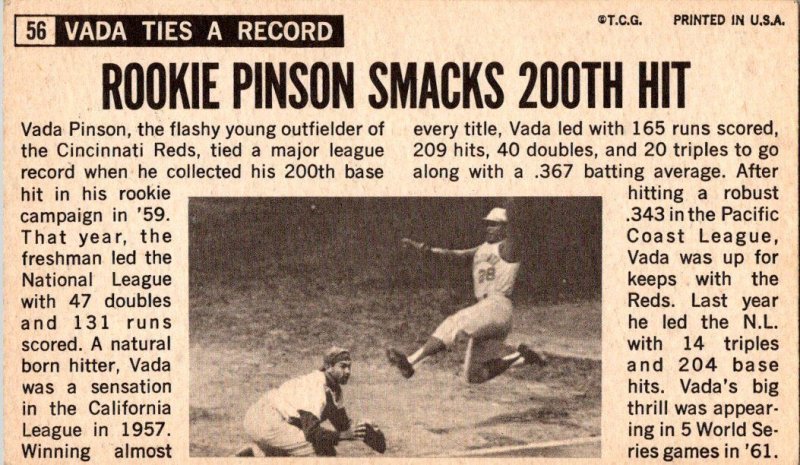 1964 Topps Baseball Card Vida Pinson Cincinnati Reds Sk0589a