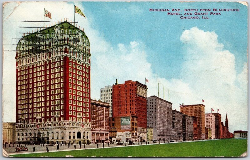 Michigan Avenue North Blackstone Hotel & Grant Park Chicago Illinois IL Postcard