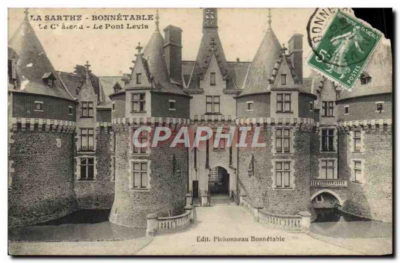 Old Postcard Sarthe Bonnetable The castle's drawbridge