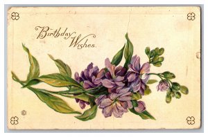 c1919 Postcard Birthday Wishes Embossed Card Flowers