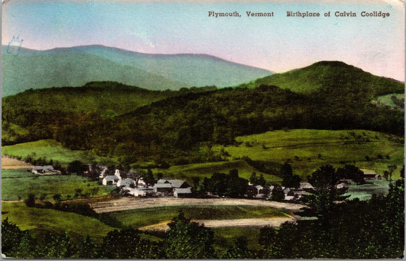 Vtg 1950s Plymouth Vermont VT Birthplace of Calvin Coolidge Hand Postcard