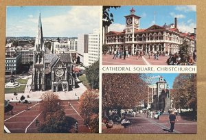 UNUSED POSTCARD - 3 VIEWS OF CATHEDRAL SQUARE, CHRISTCHURCH, NEW ZEALAND