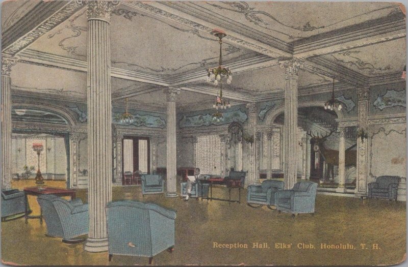 Postcard Reception Hall Elks' Club Honolulu Hawaii