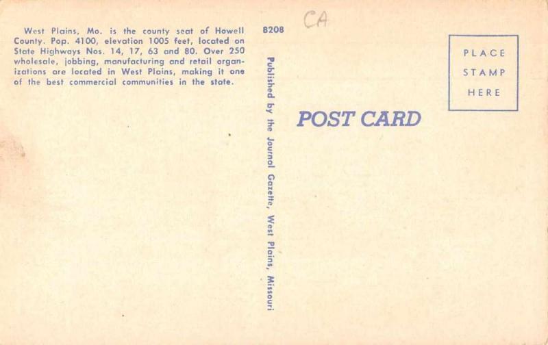 West Plains Missouri view of Howell Co Court House linen antique pc