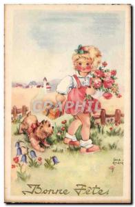 Old Postcard Fancy Bonne fete (dog dog)