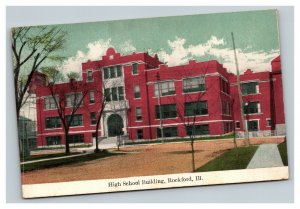 Vintage 1910's Postcard High School Building Rockford Illinois