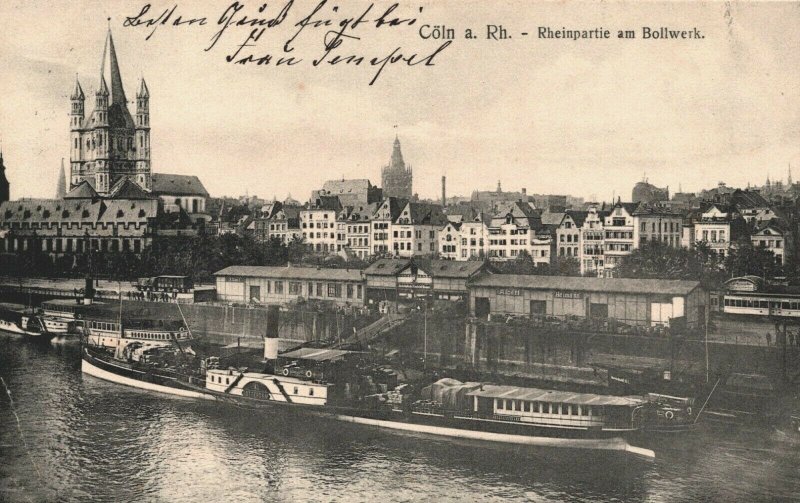 Germany Cöln Am Rhein Rheinpartie am Bollwerk Cologne Vintage Postcard 03.72 