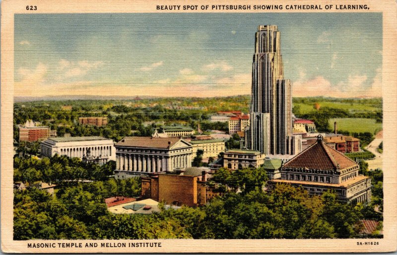 Vtg 1930's Cathedral Of Learning Masonic Temple Mellon Institute PA Postcard