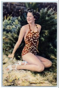 c1930's Beach Bathing Beauty Pretty Woman Swimsuit Unposted Vintage Postcard