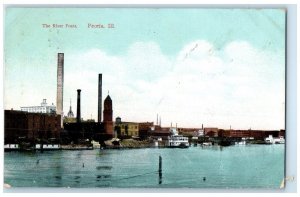 1909 The River Front Smokestacks Buildings Riverside Peoria Illinois IL Postcard