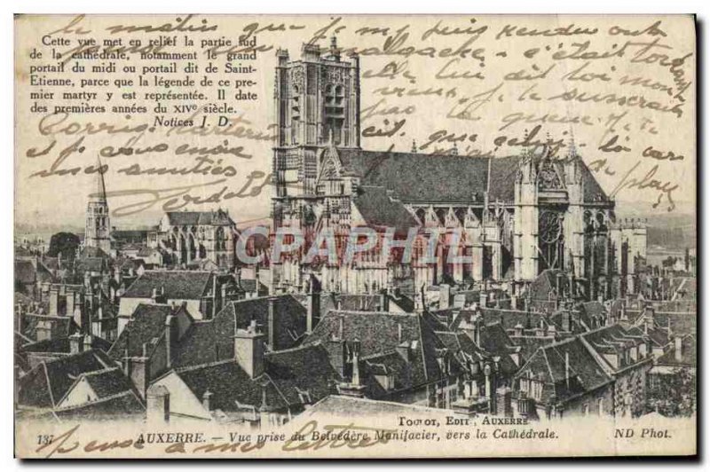 Old Postcard Auxerre View Taking the belvedere Manifacier to the cathedral