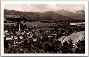 Bad Tolz Isar Germany Panorama of Buildings & Mountain Real Photo RPPC Postcard