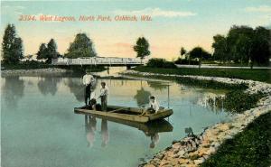 Vintage Postcard; Fishing at West Lagoon, North Park, Oshkosh WI unposted