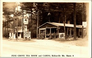 RPPC Pine Grove Tea Room and Cabins Ridlonville ME Socony Vintage Postcard X24