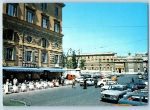 Rome Lazio Italy Postcard People's Square Rosati Cafe c1950's Vintage Posted