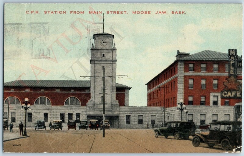 c1910s Moose Jaw Sask Canadian Pacific Railway Station PC Depot Touring Car A191