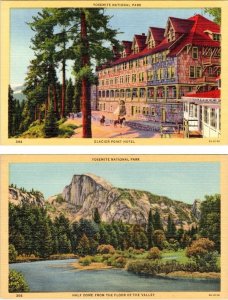 2~ca1940's Postcards CA ,Yosemite National Park GLACIER POINT HOTEL & HALF DOME