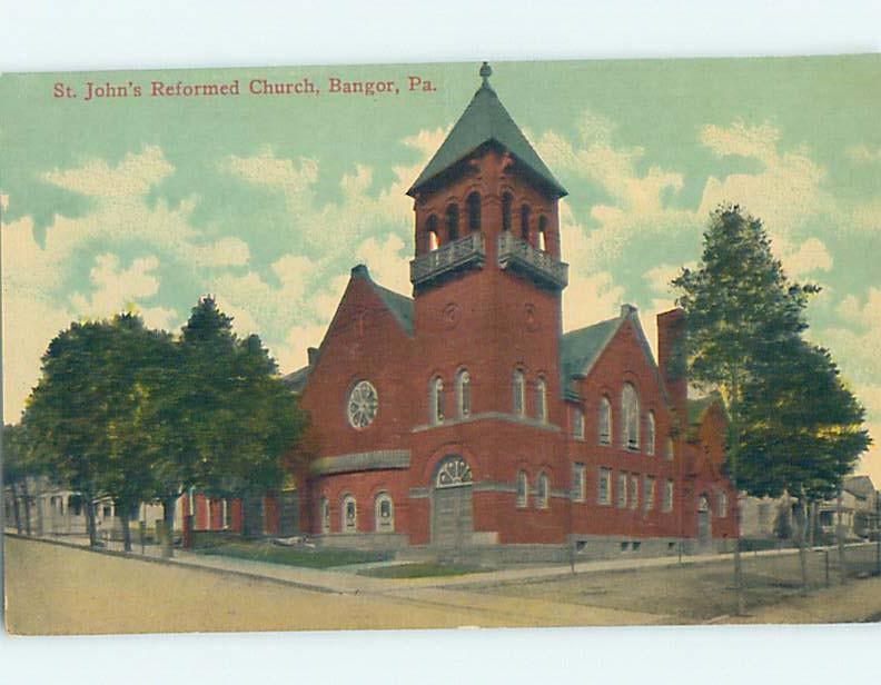 Unused Divided-Back CHURCH SCENE Bangor - Near Easton Pennsylvania PA A8658