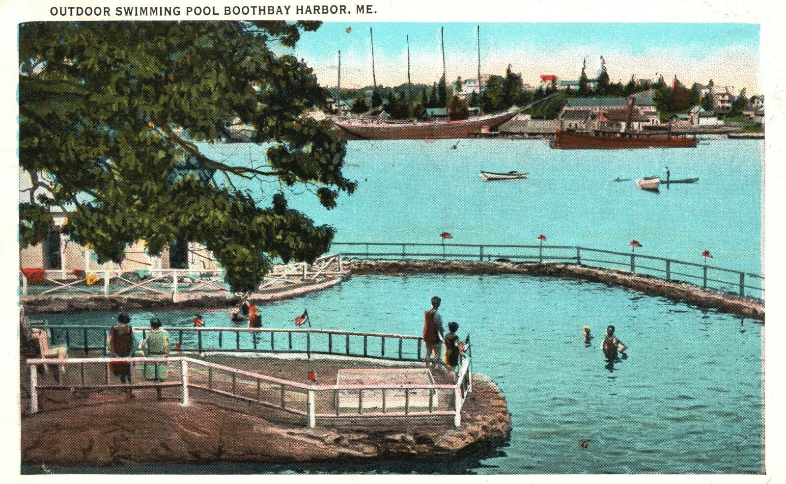 Vintage Postcard 1939 Outdoor Swimming Pool Boothbay Harbor Maine Tichnor Pub. United States