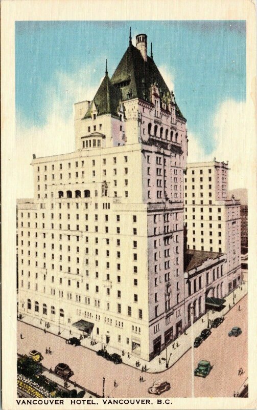 Vancouver Hotel BC British Columbia Air View Linen Postcard PM Cancel WOB Note 