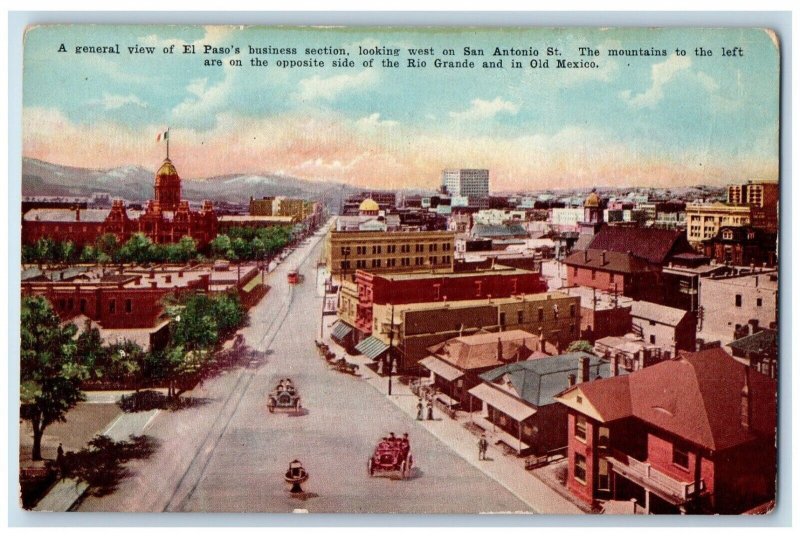 1910 General View Business Section Rio Grande Opposite Side El Paso TX Postcard