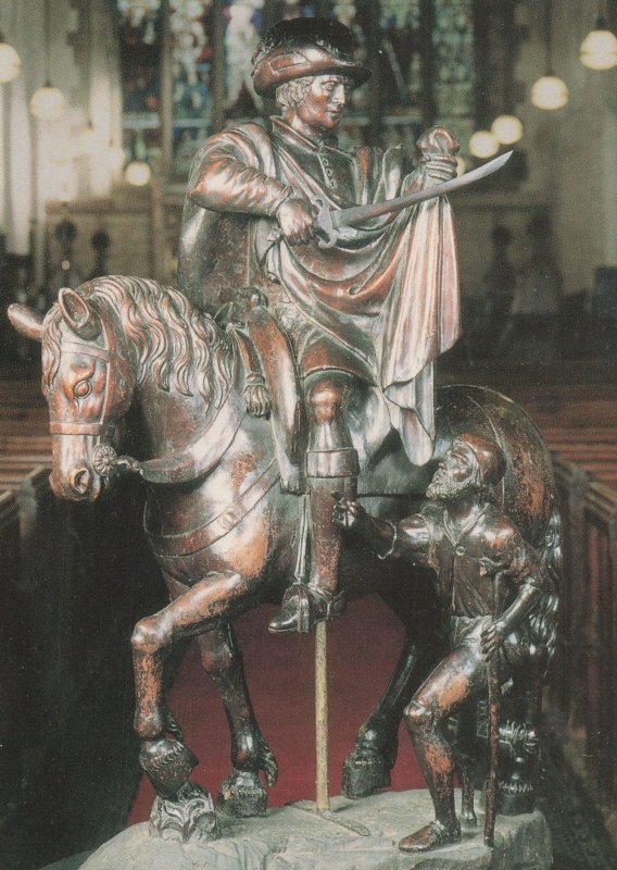 St Martin On Horseback Medieval Carved Figure Statue Postcard