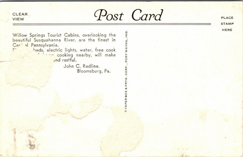 Willow Springs Tourist Cabins Pennsylvania PA VTG Postcard Vintage UNP Unused 