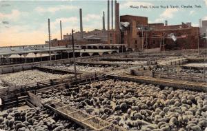 OMAHA NEBRASKA SHEEP PEN~UNION STOCK YARDS~BARLALOW PUBL POSTCARD 1910 PSTMK