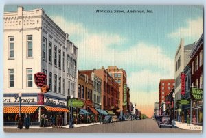 Anderson Indiana IN Postcard Meridian Street Classic Cars Buildings 1940 Vintage