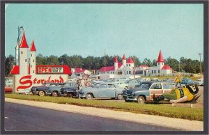 Neptune NJ Storyland Amusement Park Sign and Parking Lot 1950s Cars Postcard