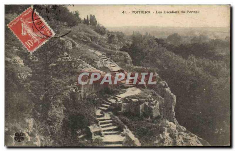 Old Postcard Poitiers Stairs From Porteau