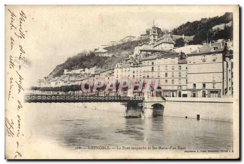 Old Postcard Suspension Bridge and St. Mary of & # 39En Top Grenoble