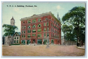 Portland Maine Postcard YMCA Building Exterior View Street 1915 Vintage Antique