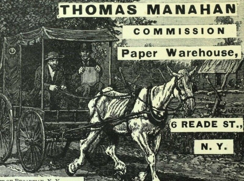 1870's-80's Thomas Manahan Commission Paper Warehouse NY Engraved Trade Card F75