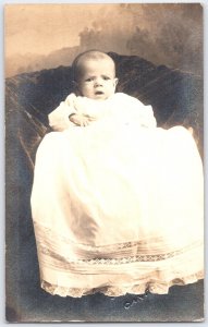 Vintage RPPC Baby Portrait Postcard - White Christening Gown Canton Ohio