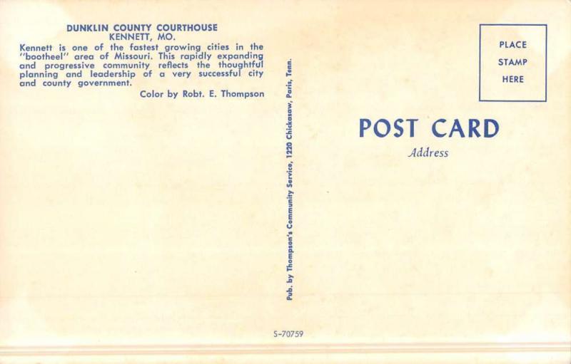 Missouri Dunklin Court House Street View Vintage Postcard