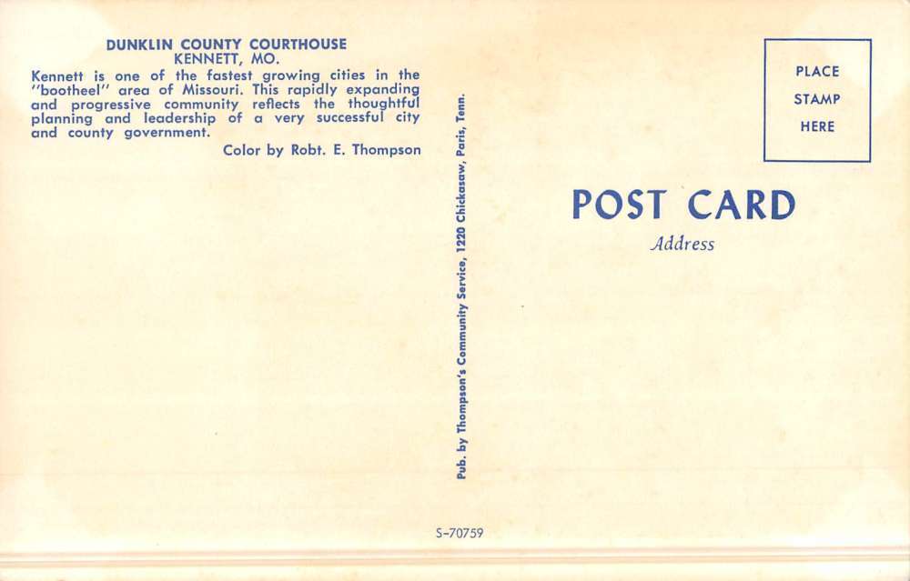Missouri Dunklin Court House Street View Vintage Postcard