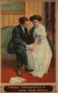 Vintage Postcard 1910 Young Woman & Man Love Deeply Interested in New Love Story