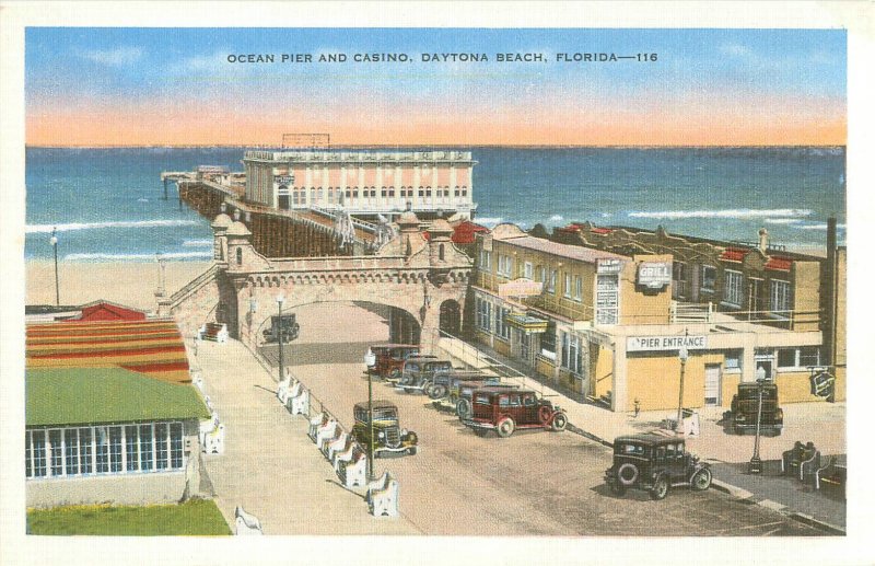 Daytona Beach FL Ocean Pier and Casino White Border Postcard E C Kropp 116