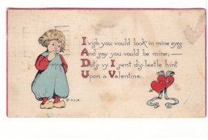 Valentine Poem - Dutch Child - 1923 Hand Embossed Postcard - P-250 Slogan Cancel